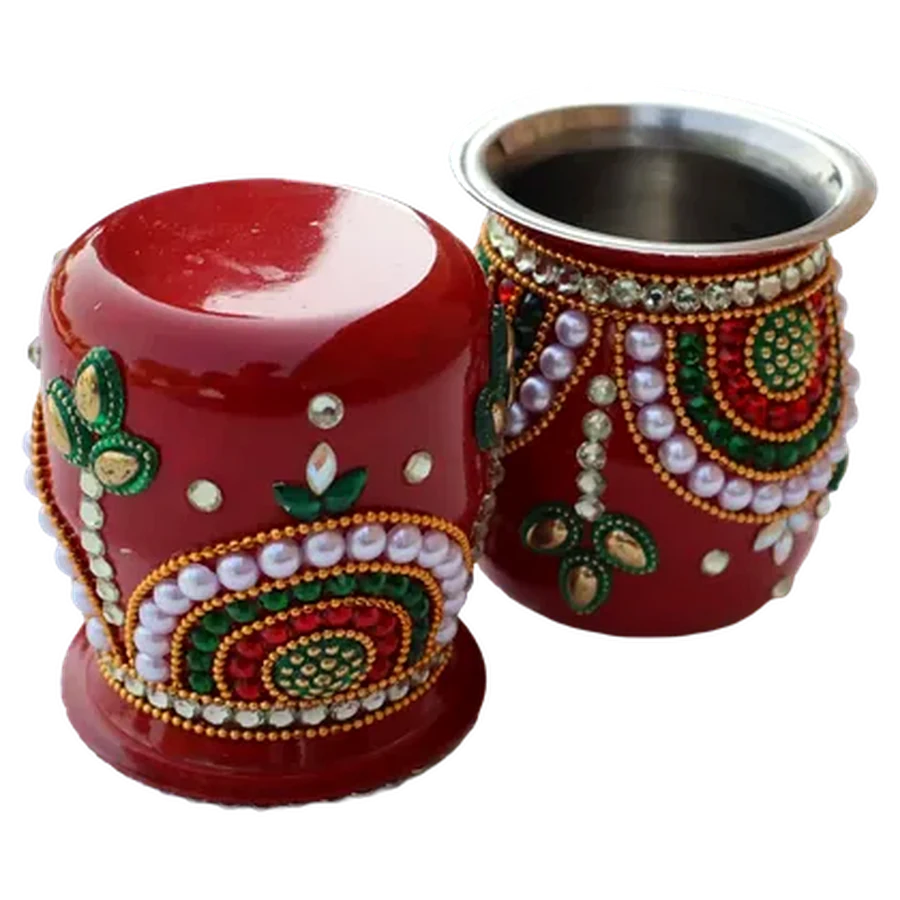 Red decorative Chhota Kalash and Lota set